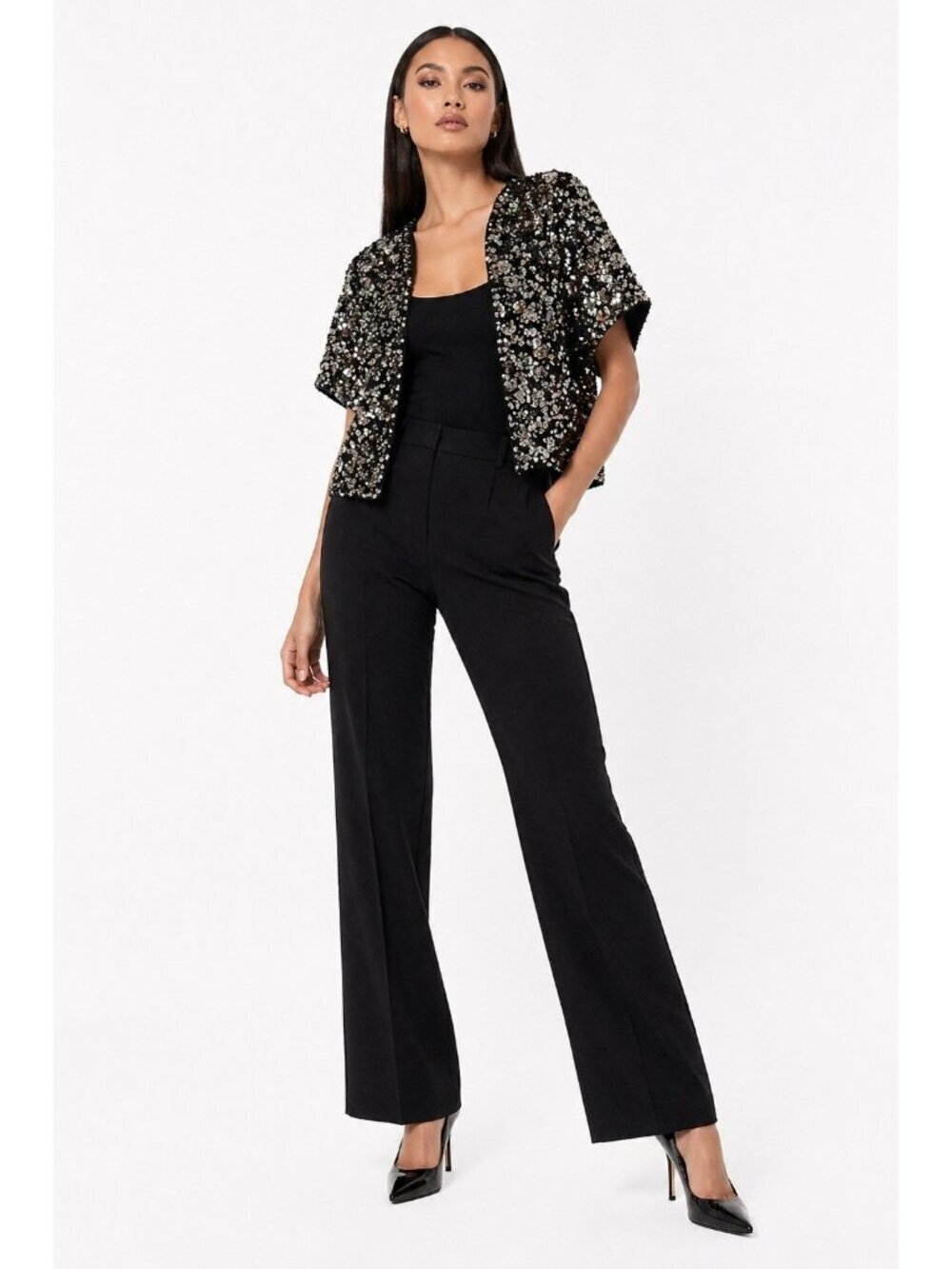 vintage 90s Y2K MICHAEL SIMON jacket bolero cropped evening cocktail glam silver